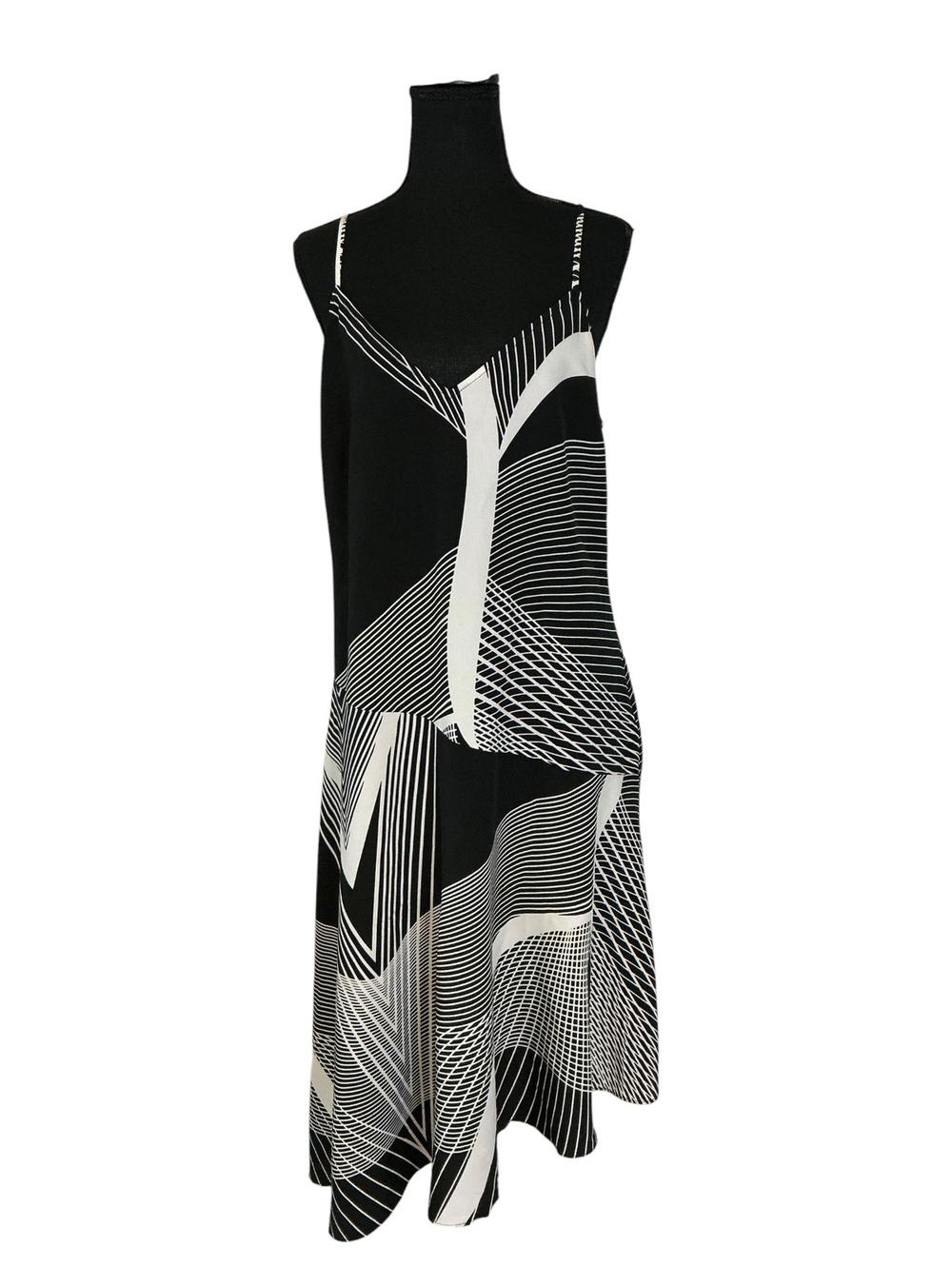Black and White Geometric Pattern Slip Dress with Spaghetti